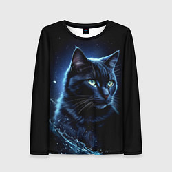 Женский лонгслив Черный кот - брызги воды