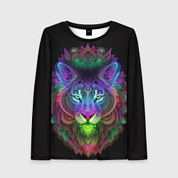 Лонгслив женский Разноцветный неоновый лев, цвет: 3D-принт