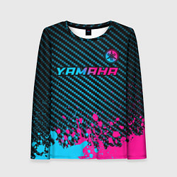 Лонгслив женский Yamaha - neon gradient: символ сверху, цвет: 3D-принт