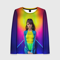 Женский лонгслив Девушка гимнастка в неоновом зале