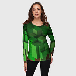 Лонгслив женский Зелёный блоковый паттерн, цвет: 3D-принт — фото 2