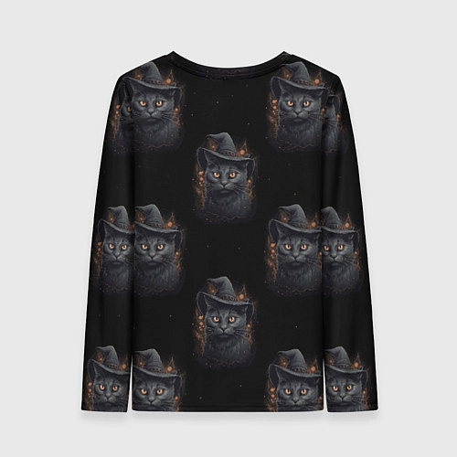 Женский лонгслив Паттерн с черными котами в шляпах / 3D-принт – фото 2