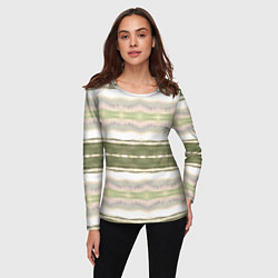Лонгслив женский Тай дай полосы в оливковых тонах, цвет: 3D-принт — фото 2