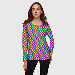 Лонгслив женский Разноцветные маленькие квадраты, цвет: 3D-принт — фото 2