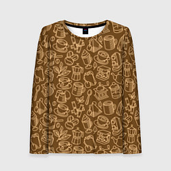 Лонгслив женский Кофе и чай - коричневый, цвет: 3D-принт