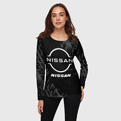 Лонгслив женский Nissan speed на темном фоне со следами шин, цвет: 3D-принт — фото 2