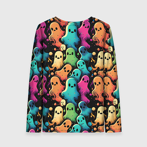 Женский лонгслив Паттерн с разноцветными приведениями / 3D-принт – фото 2