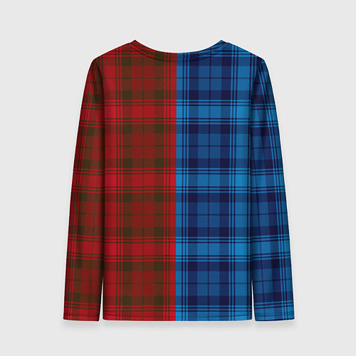 Женский лонгслив Красно-синяя клетка паттерн / 3D-принт – фото 2