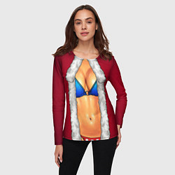 Лонгслив женский Красный костюм снегурочки с грудью, цвет: 3D-принт — фото 2