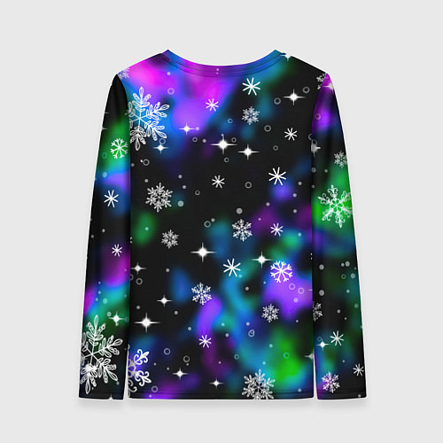 Женский лонгслив Неоновый дракон в снежинках / 3D-принт – фото 2