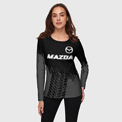 Лонгслив женский Mazda speed на темном фоне со следами шин: символ, цвет: 3D-принт — фото 2