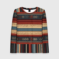 Лонгслив женский Этнический принт в полоску, цвет: 3D-принт