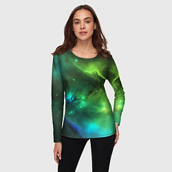 Лонгслив женский Бескрайний космос зелёный, цвет: 3D-принт — фото 2