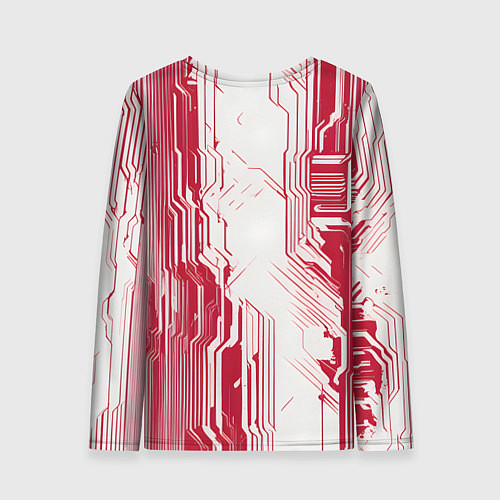 Женский лонгслив Красные линии на белом фоне киберпанк / 3D-принт – фото 2