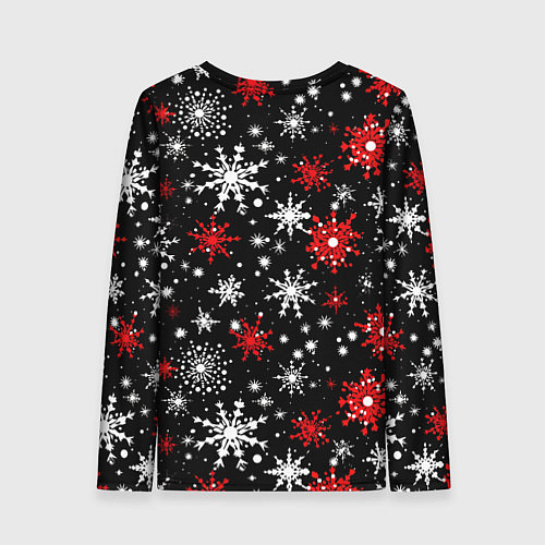 Женский лонгслив Белые и красные снежинки на черном фоне - нейросет / 3D-принт – фото 2