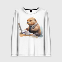 Лонгслив женский Выдра за компьютером, цвет: 3D-принт