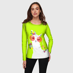 Лонгслив женский Лама - альпака в розовых очках, цвет: 3D-принт — фото 2