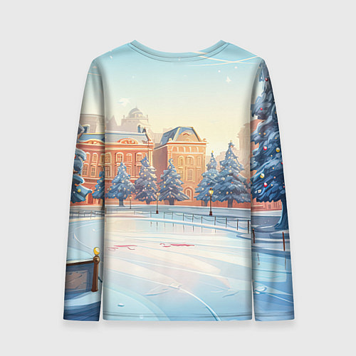 Женский лонгслив Новогодняя городская площадь / 3D-принт – фото 2