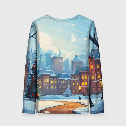 Женский лонгслив Новогодний город / 3D-принт – фото 2