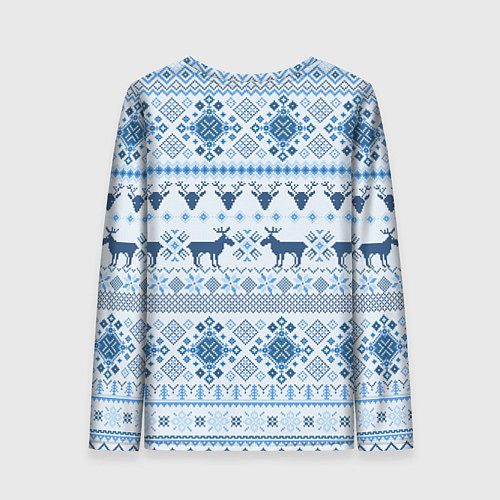 Женский лонгслив Blue sweater with reindeer / 3D-принт – фото 2