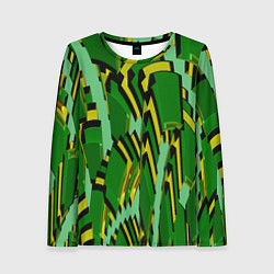 Лонгслив женский Зеленая псевдокамуфляжная геометрия, цвет: 3D-принт
