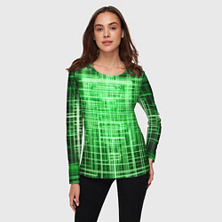 Лонгслив женский Зелёные неоновые полосы киберпанк, цвет: 3D-принт — фото 2