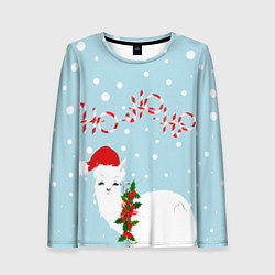 Женский лонгслив Лама в роли Санта Клауса