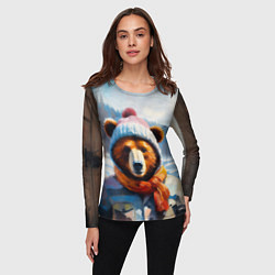 Лонгслив женский Бурый медведь в зимней одежде, цвет: 3D-принт — фото 2