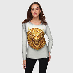 Лонгслив женский Нейросеть - золотой талисман дракона, цвет: 3D-принт — фото 2