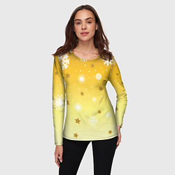 Лонгслив женский Снежинки и звезды на желтом, цвет: 3D-принт — фото 2