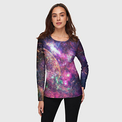 Лонгслив женский Пурпурные космические туманности со звездами, цвет: 3D-принт — фото 2