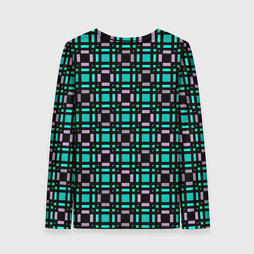 Женский лонгслив Зелено-сиреневый с черный клетчатый узор / 3D-принт – фото 2