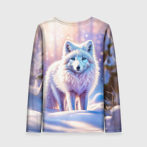 Женский лонгслив Заснеженный зимний пейзаж с песцом / 3D-принт – фото 2
