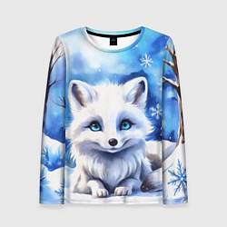 Женский лонгслив Портрет мультяшного песца акварель