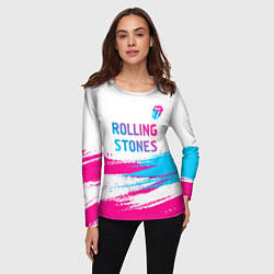 Лонгслив женский Rolling Stones neon gradient style посередине, цвет: 3D-принт — фото 2