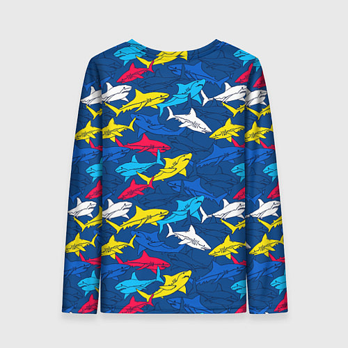 Женский лонгслив Разноцветные акулы на глубине / 3D-принт – фото 2