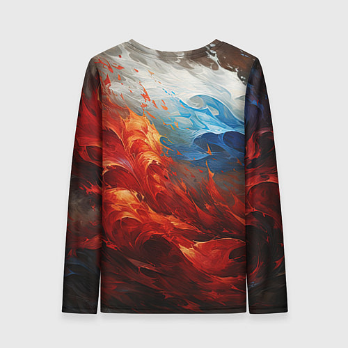Женский лонгслив Абстрактный белый синий красный дым / 3D-принт – фото 2