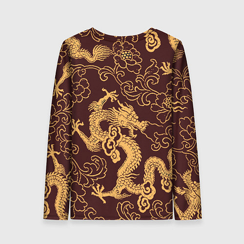 Женский лонгслив Черно-золотая гравюра дракона / 3D-принт – фото 2