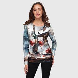 Лонгслив женский Новогодние напитки на фоне зимнего пейзажа, цвет: 3D-принт — фото 2