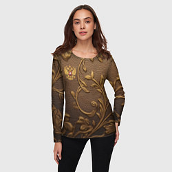 Лонгслив женский Золотой герб России, цвет: 3D-принт — фото 2