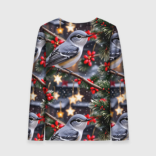 Женский лонгслив Рождественская птица пересмешник / 3D-принт – фото 2