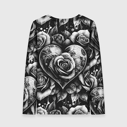 Женский лонгслив Черно белое сердце и розы / 3D-принт – фото 2