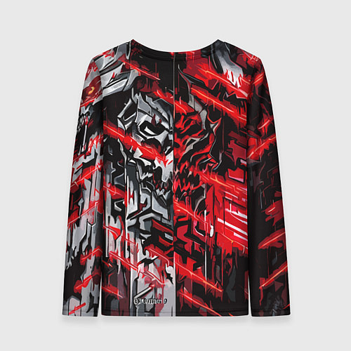 Женский лонгслив Железный череп и красные линии / 3D-принт – фото 2