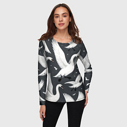 Лонгслив женский Стая белых лебедей летящих в небе, цвет: 3D-принт — фото 2