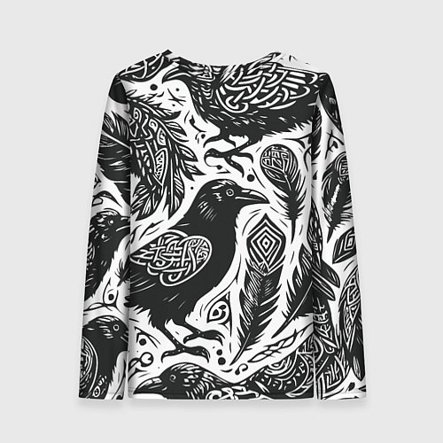 Женский лонгслив Черные вороны руны паттерн / 3D-принт – фото 2