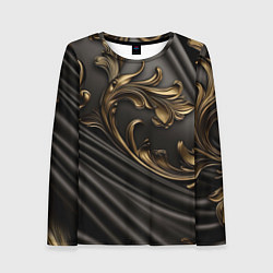 Лонгслив женский Объемные золотые узоры на черной ткани лепнина, цвет: 3D-принт