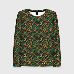 Лонгслив женский Золотая цепочка на зеленой ткани, цвет: 3D-принт
