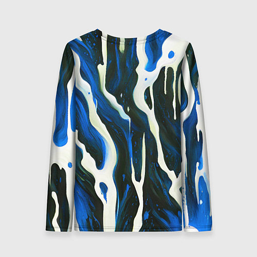 Женский лонгслив Текучая краска белая и синяя / 3D-принт – фото 2