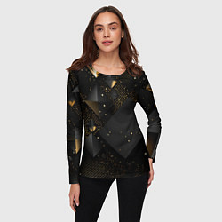 Лонгслив женский Золотые ромбы на черной абстракции, цвет: 3D-принт — фото 2