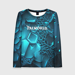 Женский лонгслив Palworld логотип на ярких синих неоновых плитах